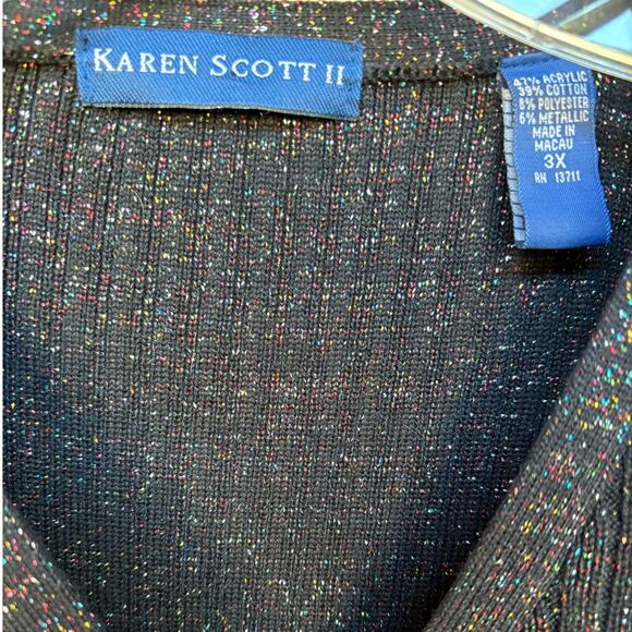 Karen Scott II Black Cardigan with Rainbow Metallic Threads and Belt size 3X - Picture 5 of 10
